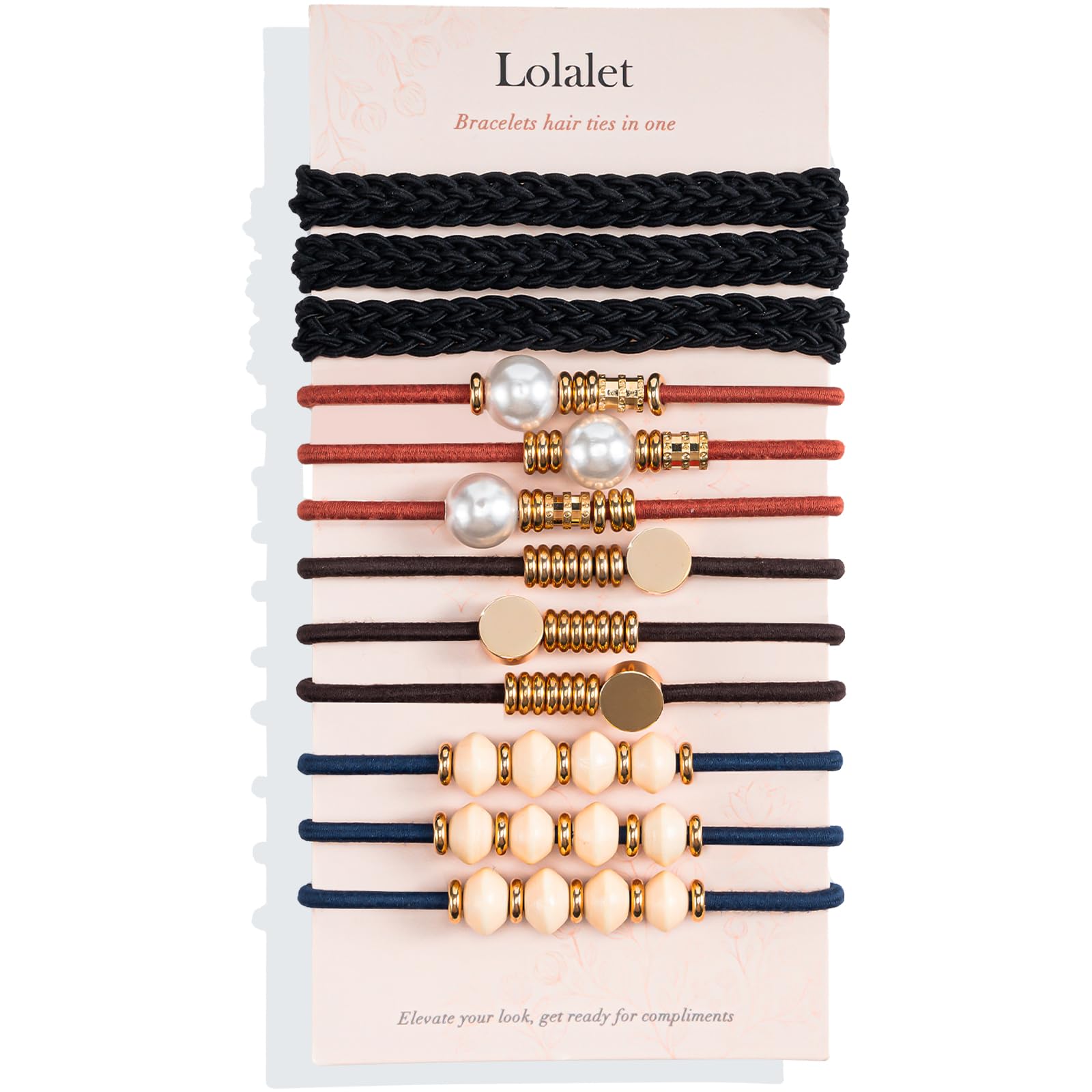 Lolalet Hair Ties Boho Bracelet Hair Tie for Women No Damage Ponytail Holders Elastic Hair Ties for Thick Thin Hair Strong Hold Braided Hair Elastics Bands -12 Pcs