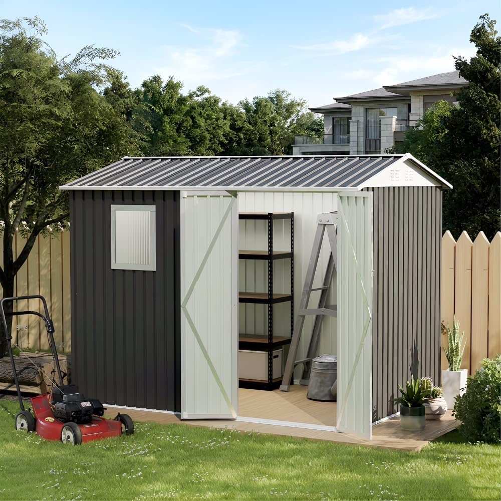Metal Garden Shed with Apex Roof and Hinged Door for Outdoor Storage