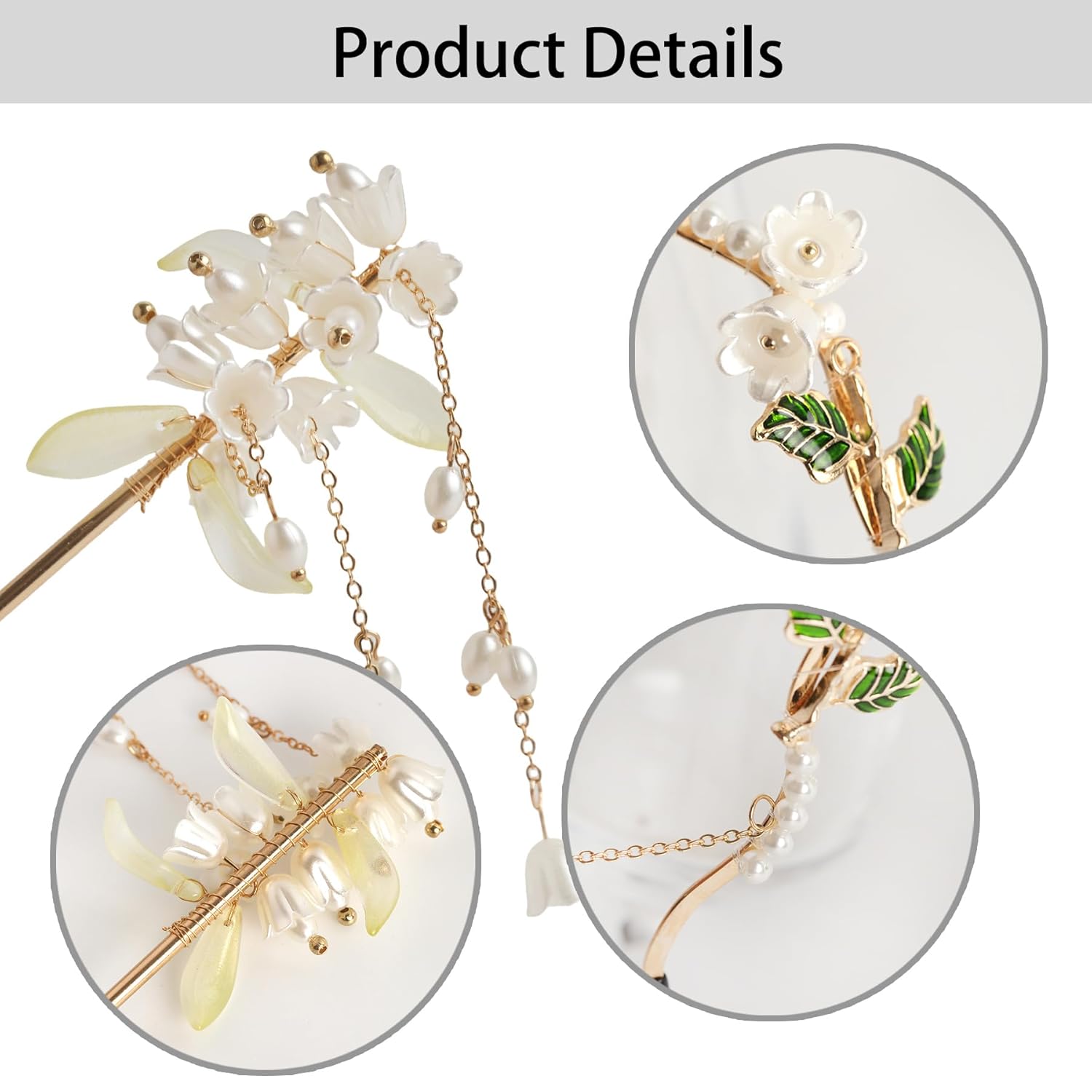 Floral Headband for Women and Girls, with Vintage Flower Hair Stick, Boho Hair Vine Gold Leaf, for Wedding Hair Accessories Headpiece Bridal - Image 3