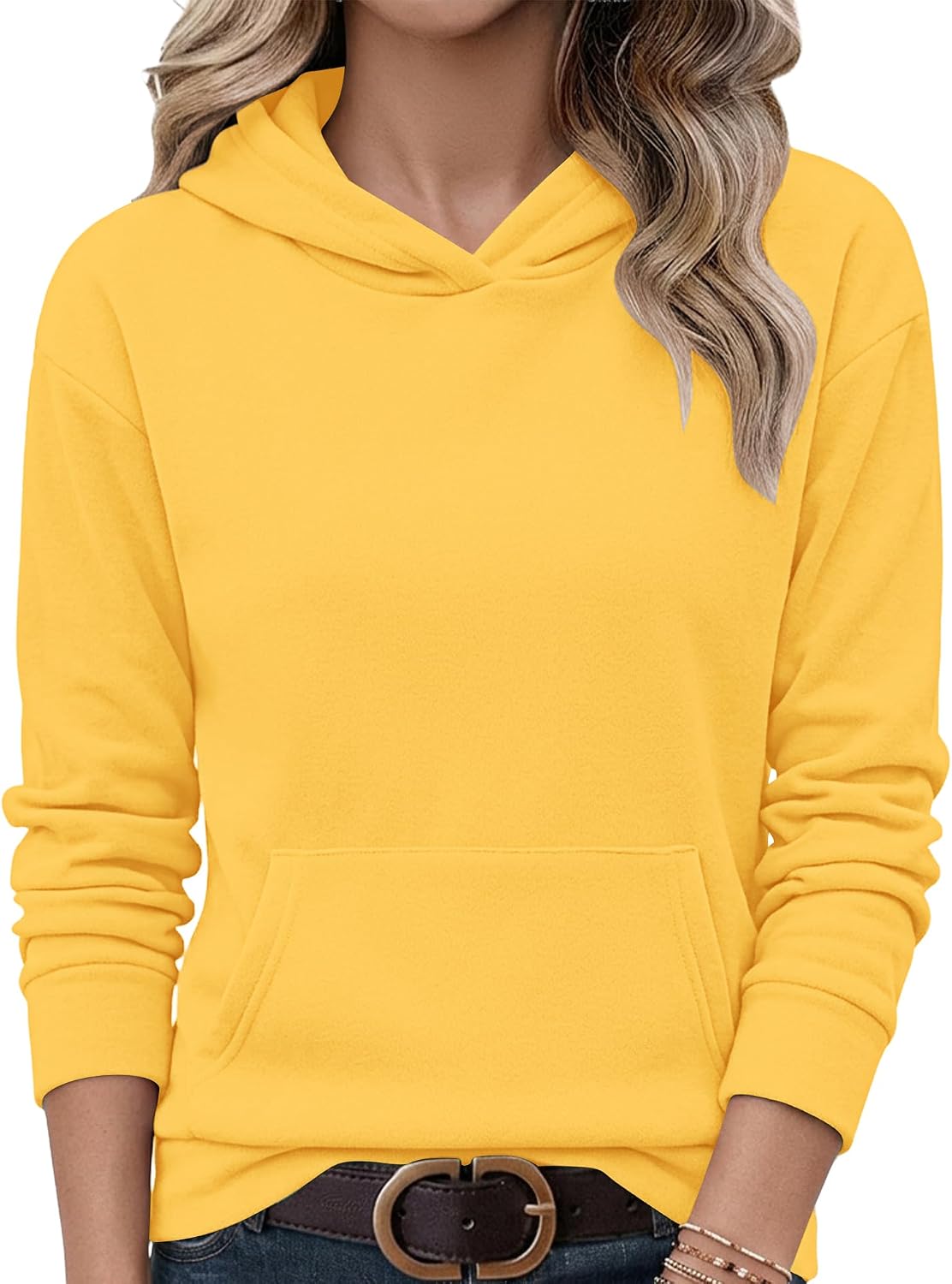 AUSELILY Women's Sweatshirts Hoodies Tops Casual Long Sleeve Fleece Pullover With Kangaroo Pocket 2026 New