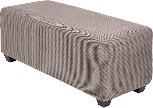 CONRUSER Stretch Ottoman Covers, Soft Jacquard Ottoman Slipcovers Rectangle Storage Stool Cover Footstool Slipcover for Living Room Furniture Protector Taupe, X-Large