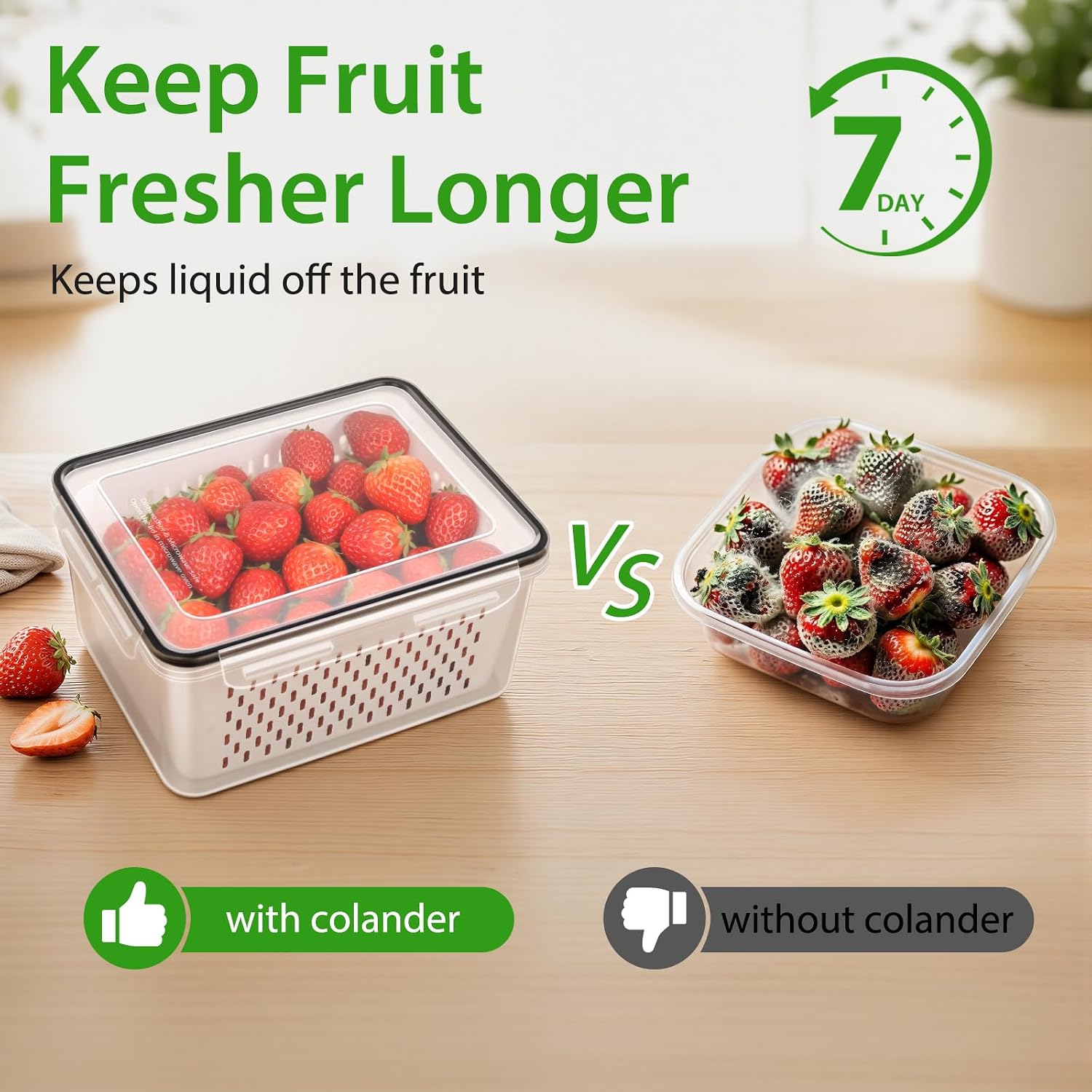 8 PCS Fruit Storage Containers for Fridge, Leakproof Produce Containers for Fridge with Removable Colander, Microwave/Dishwasher Safe Fruit Washing Bowl Keep Fruits, Vegetables, Berry Fresh longer