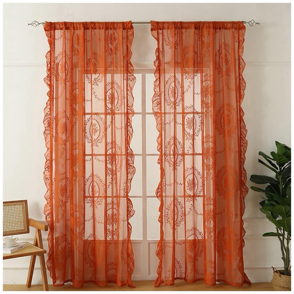 Lot de 2 voilages orange 140x100 cm | Panneaux légers pour fenêtre et placard