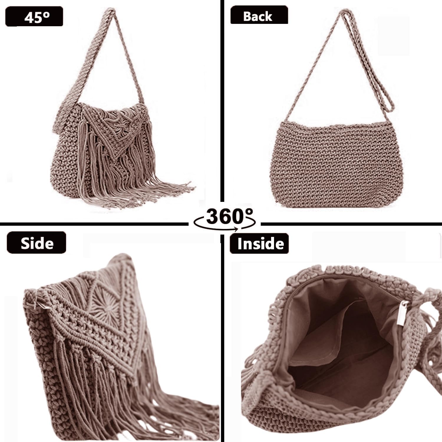 Crochet Crossbody Purse for Women Macrame Hobo Purse Handwoven Boho Summer Beach Shoulder Bag Tassels Crochet Tote Handbag - Image 3
