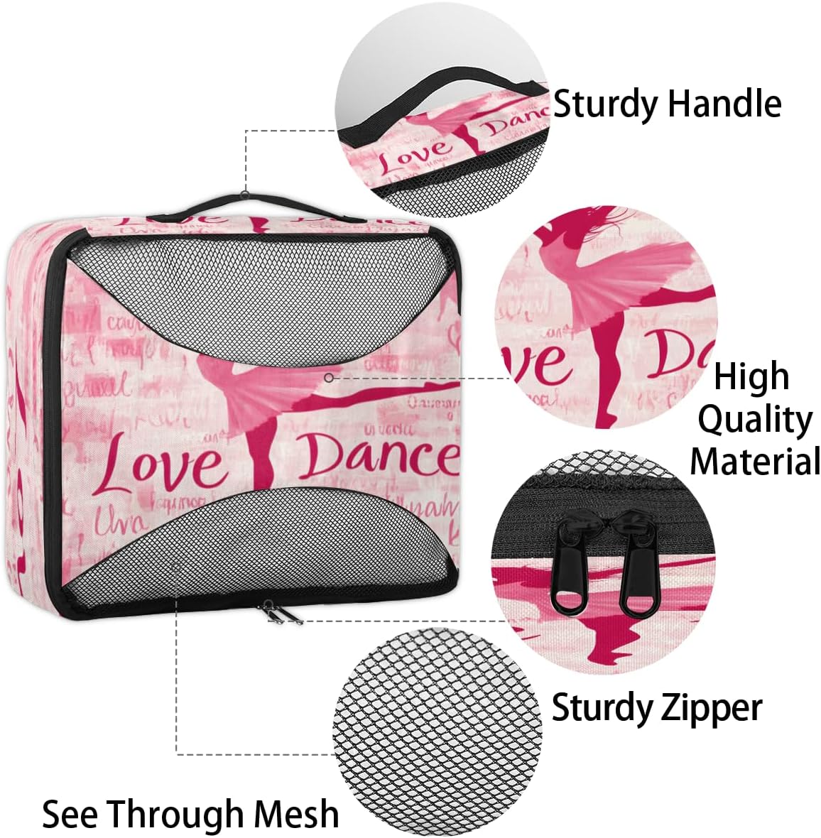 Love Dance 4 Set Packing Cubes Packing Cubes for Women Lightweight Travel Essential Bag Clothes Carry on Suitcase Bags for Accessories Essentials
