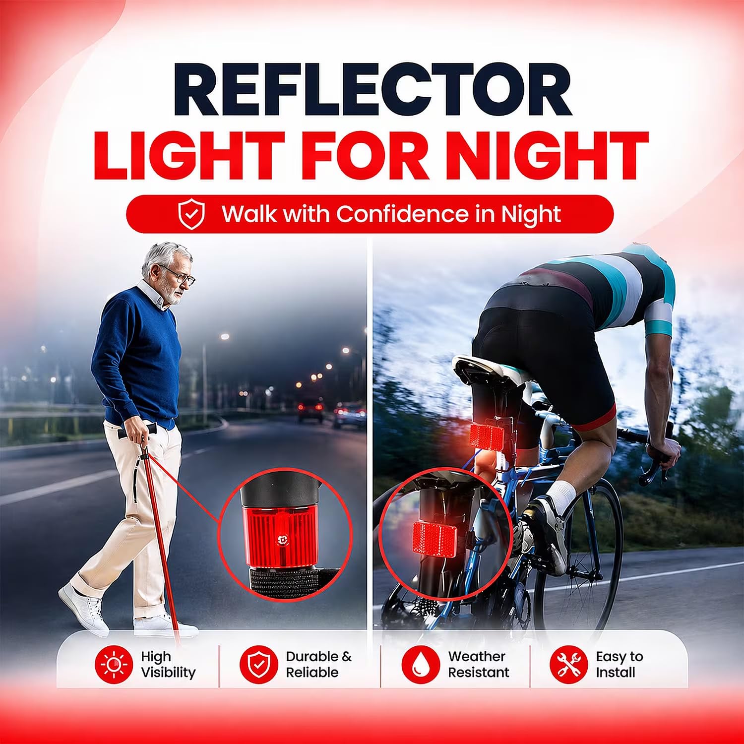 Soulsmart Gehstock mit 2 Griffen, faltbar, mit LED-Licht, Violett