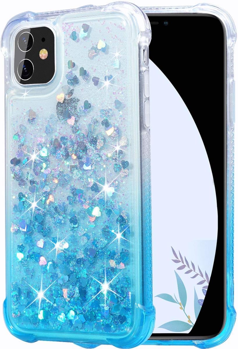 FLOCUTE Glitter Case for iPhone 11 Glitter Case Gradient Series Bling Sparkle Floating Liquid Soft TPU Cushion Luxury Fashion Girly Women Cute Phone Case (Gradient Teal)