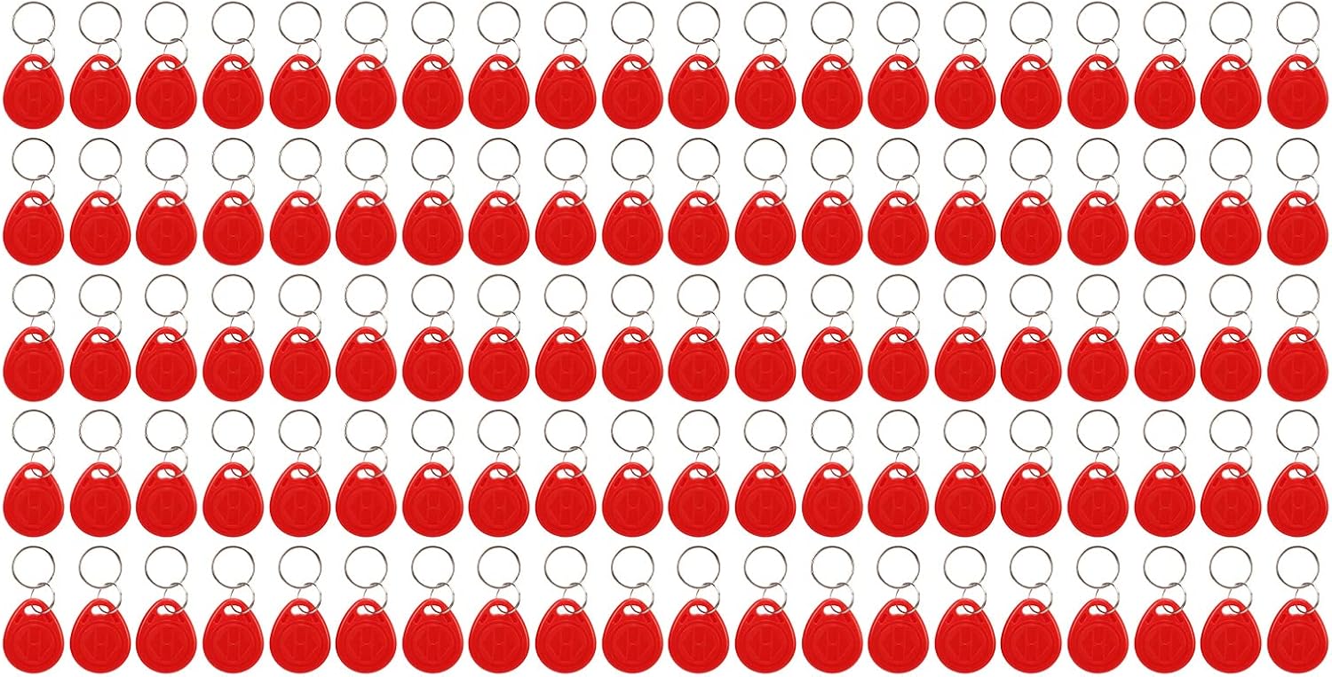 100PCS RFID Fob Sensitive Induction Proximity ID Card Token Tag for Door Entry Access Control System, Read Only (Red)
