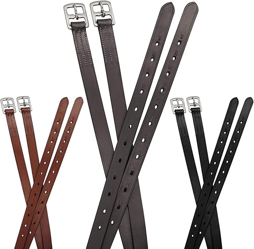 Miniatura 10 de Cueros de estribo de cuero suave con herrajes de acero inoxidable, estos cueros de 1 pulgada de ancho vienen con una garantía de un año. - Par