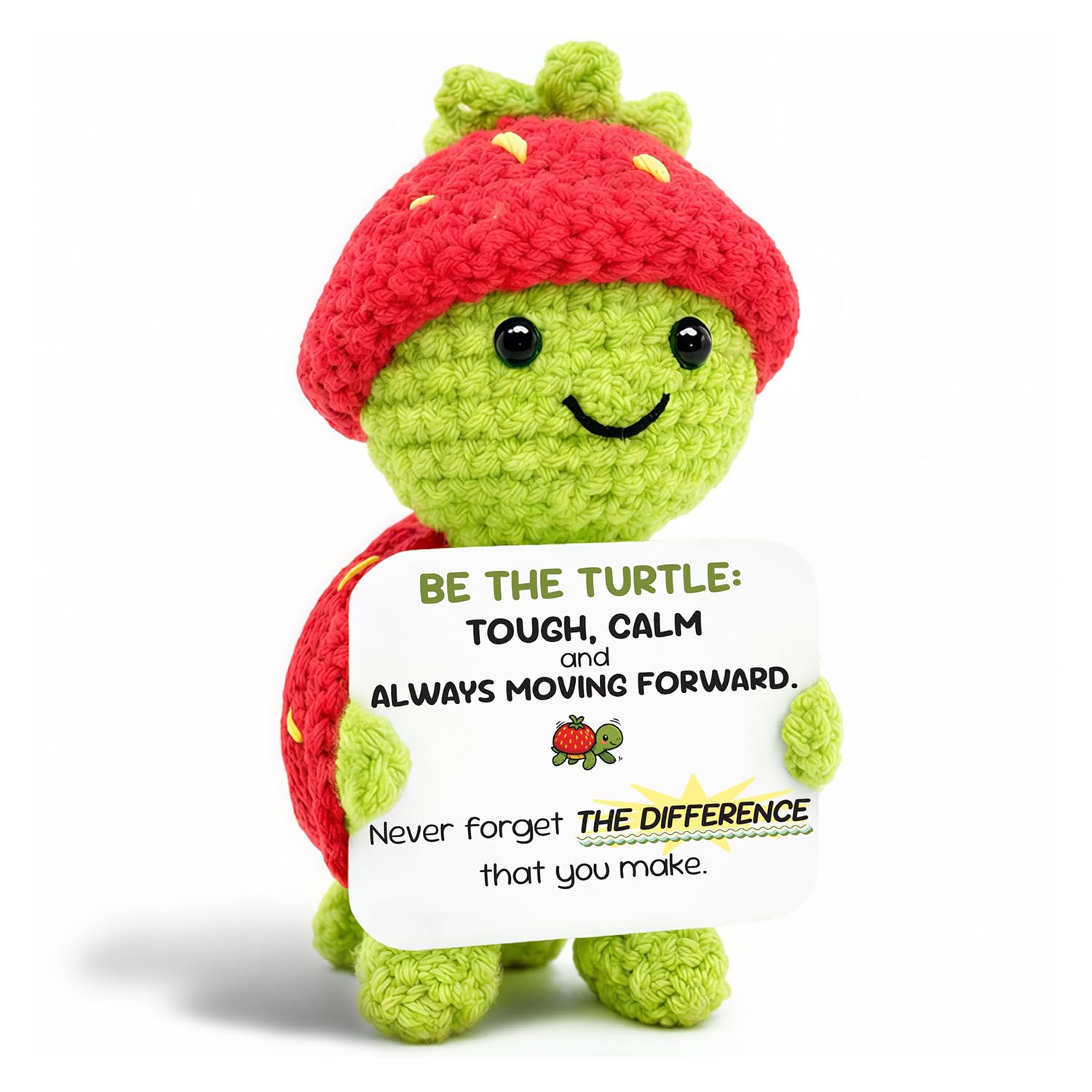 Borealyn Positive Turtle, Positive Crochet Animals, Cute Handmade Knitted Strawberry Turtle, Emotional Support Mental Health Encouragement, Desk Decor