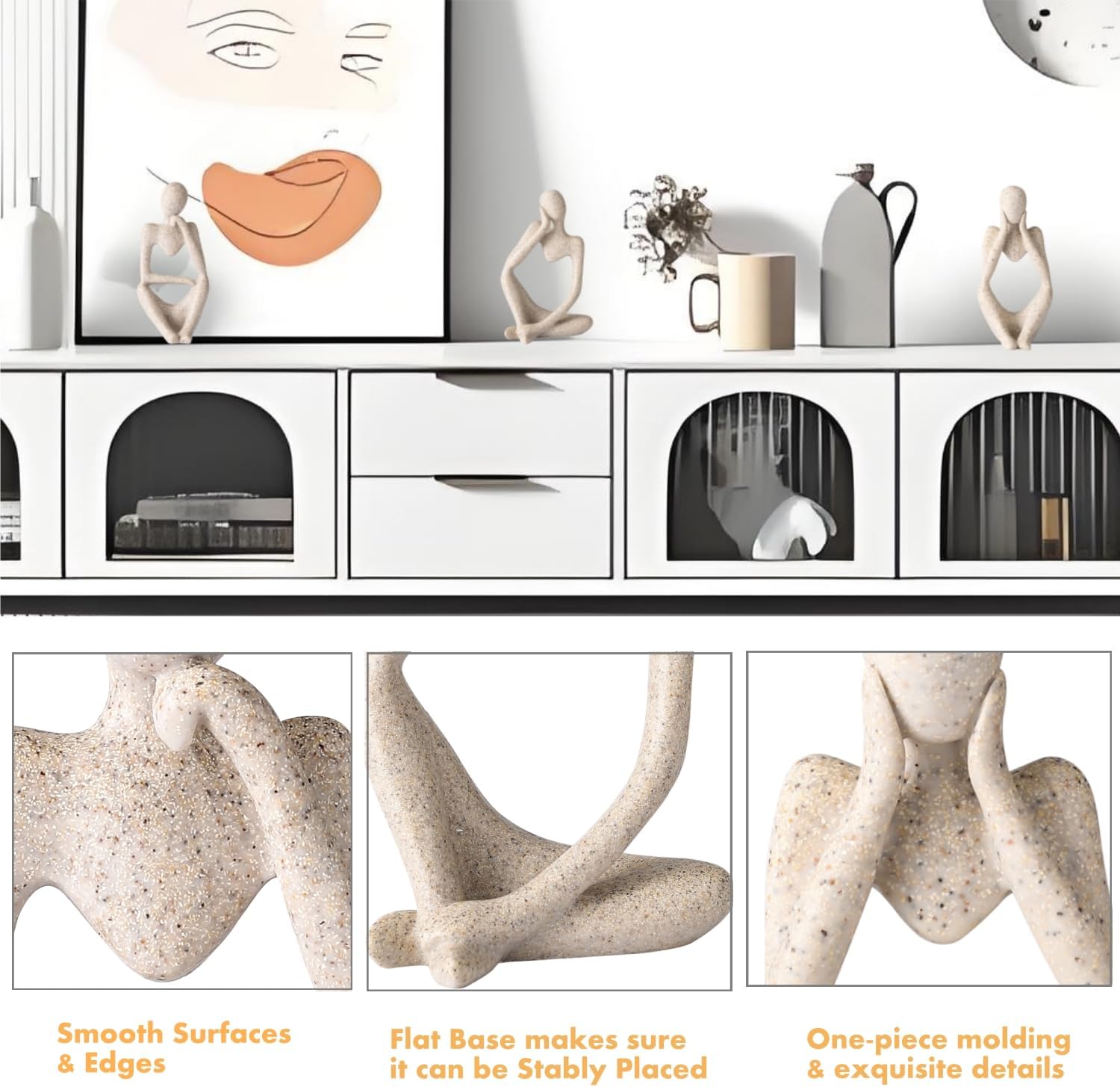 IcosaMro Thinker Statues Bookshelf Decor Abstract Sculpture Mid-Century Art Collection Figurines Modern Boho Home Decor Aesthetic Accents for Entryway Office Coffee Table Dresser TV Stand (Sandstone)