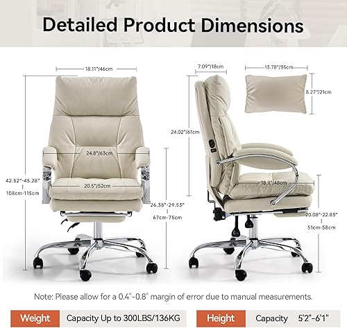 Miniatura 3 de LEAGOO Silla de oficina de masaje climatizada con reposapiés, silla de oficina ejecutiva ergonómica reclinable con masajeador para espalda baja,