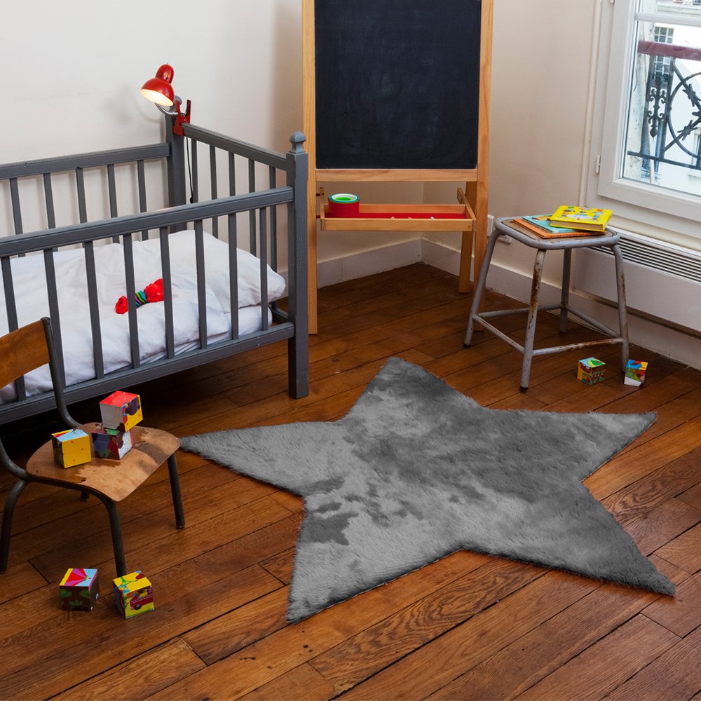 Children Rug Pilepoil - Star Dark Grey 140 X 140 cm - Fake Fur