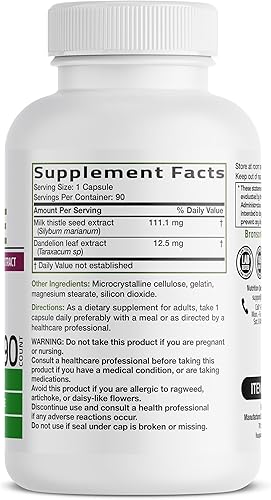 Miniatura 2 de Bronson Cardo Mariano Silimarina Marianum y Extracto de Diente de León Apoyo para la Salud del Hígado, Soporte Antioxidante, Desintoxicación, 90