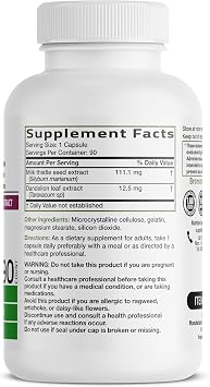Bronson Milk Thistle Silymarin Marianum & Dandelion Extract Liver Health Support, Antioxidant Support, Detox, 90 Capsules