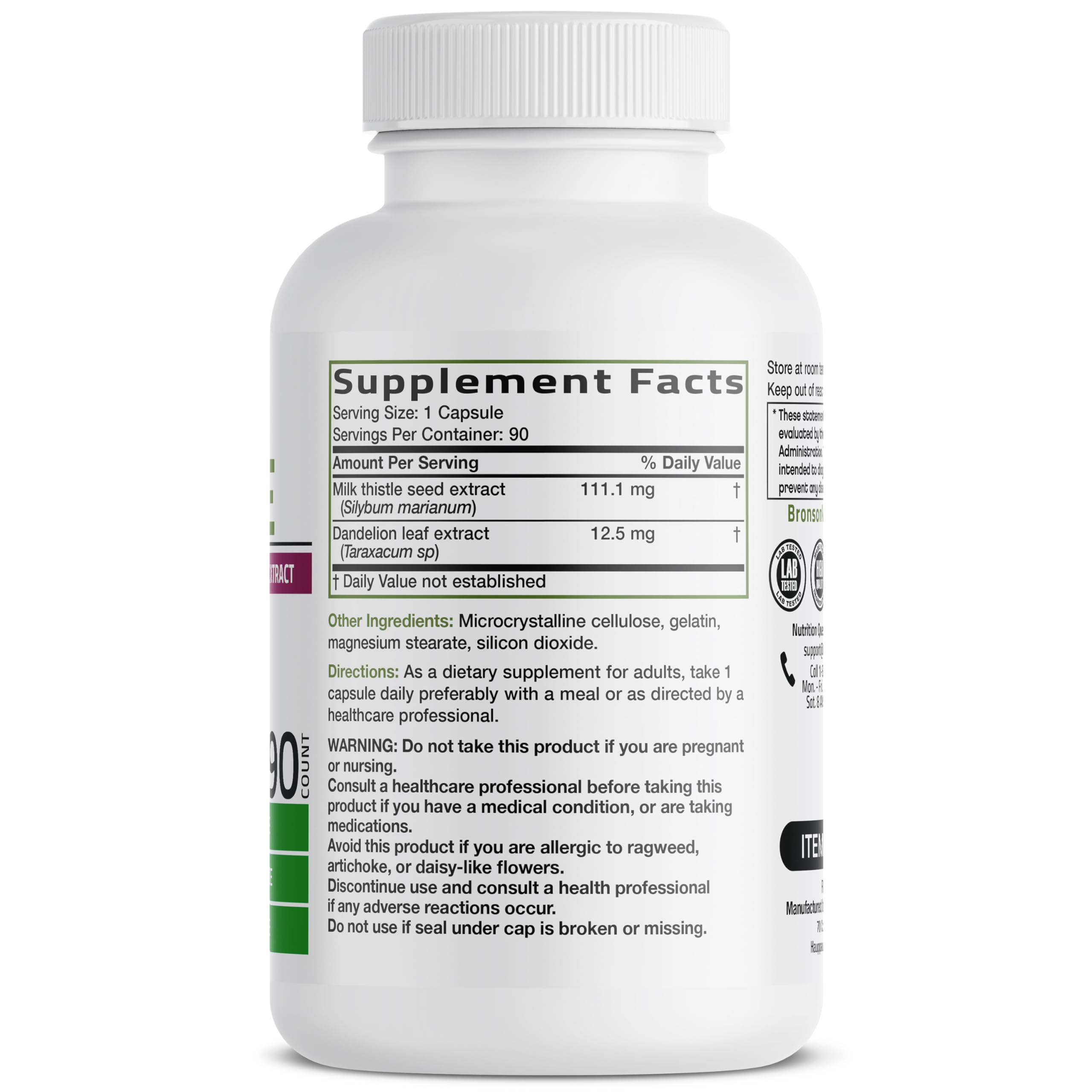 Bronson Milk Thistle Silymarin Marianum & Dandelion Extract, 90 Capsules — Amazon image 2