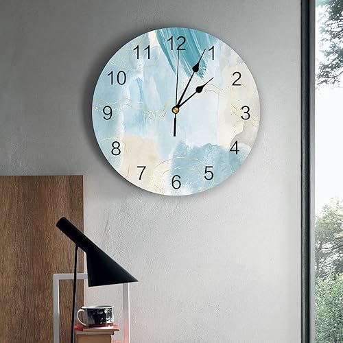 Miniatura 4 de Reloj de pared de mármol verde azulado, funciona con pilas, de PVC, silencioso, sin tictac, 10 pulgadas, turquesa, abstracto, moderno, redondo, para