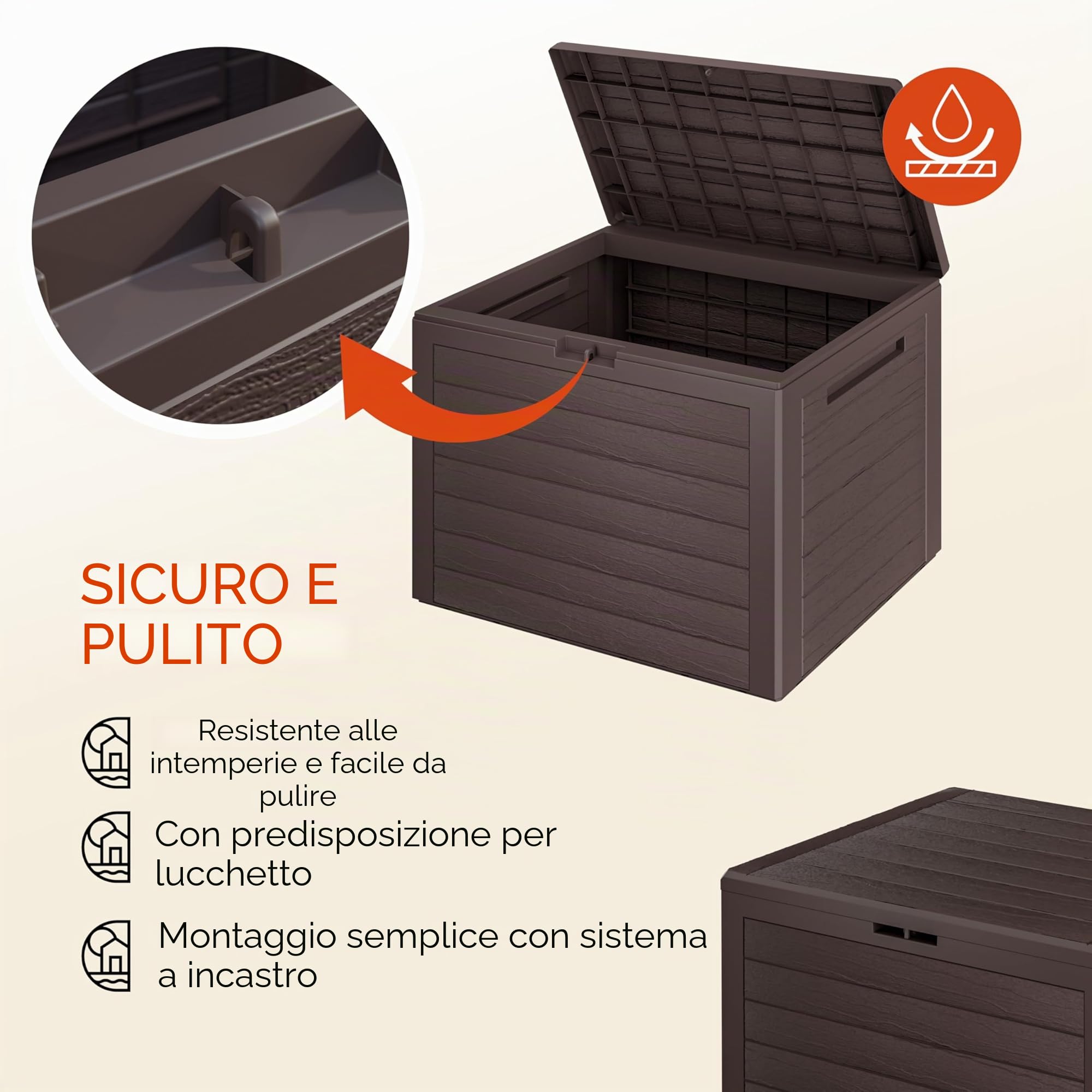 Casaria® Baule da Giardino Lille 190 L Effetto Legno Orgenizer Box Giocattoli 78x44x55cm Multibox Impermeabile Esterni