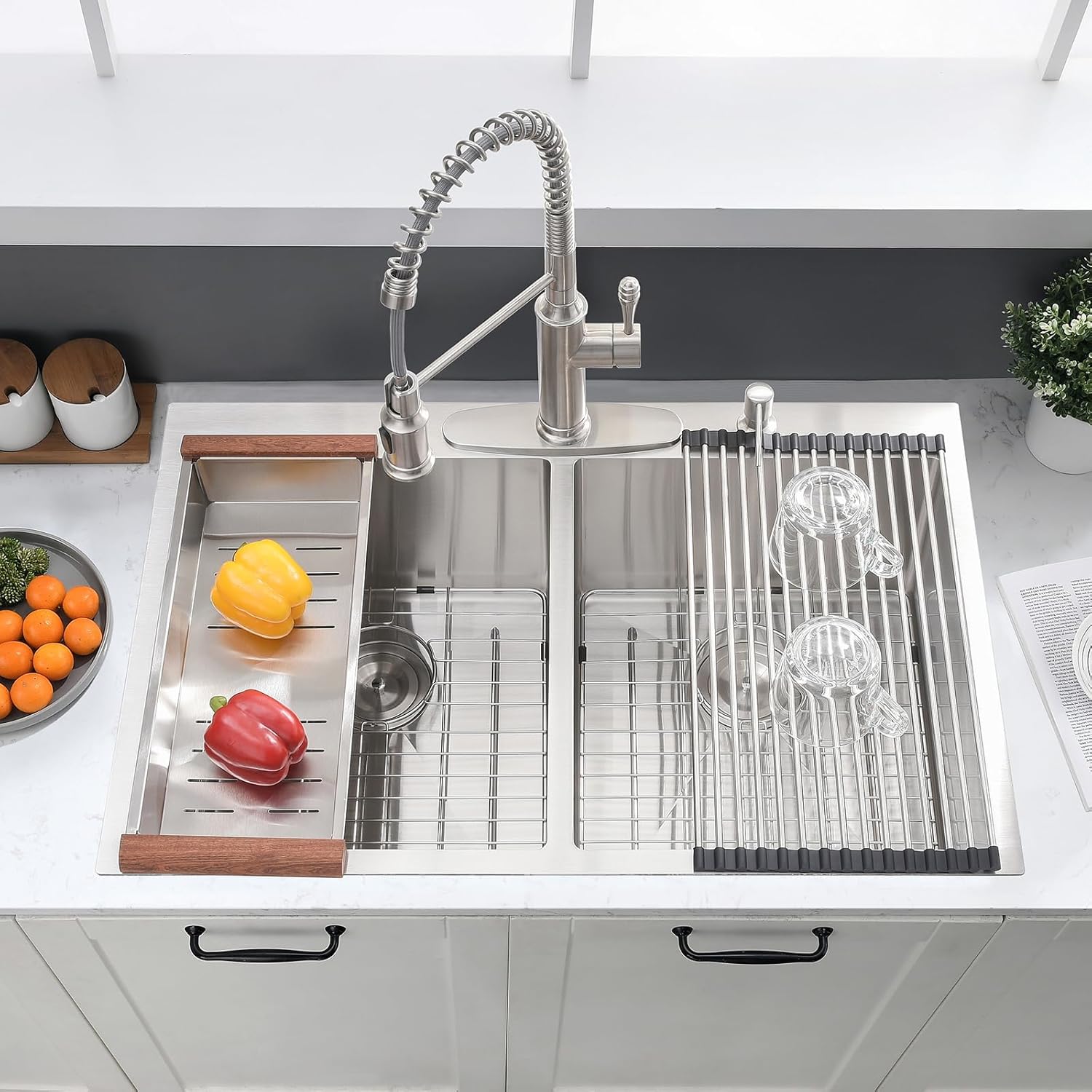 33x22 Double Bowl Drop In Kitchen Sink - 16 Gauge Stainless Steel Top Mount Drop In Sink, 50/50 Split, Durable for Home Kitchen