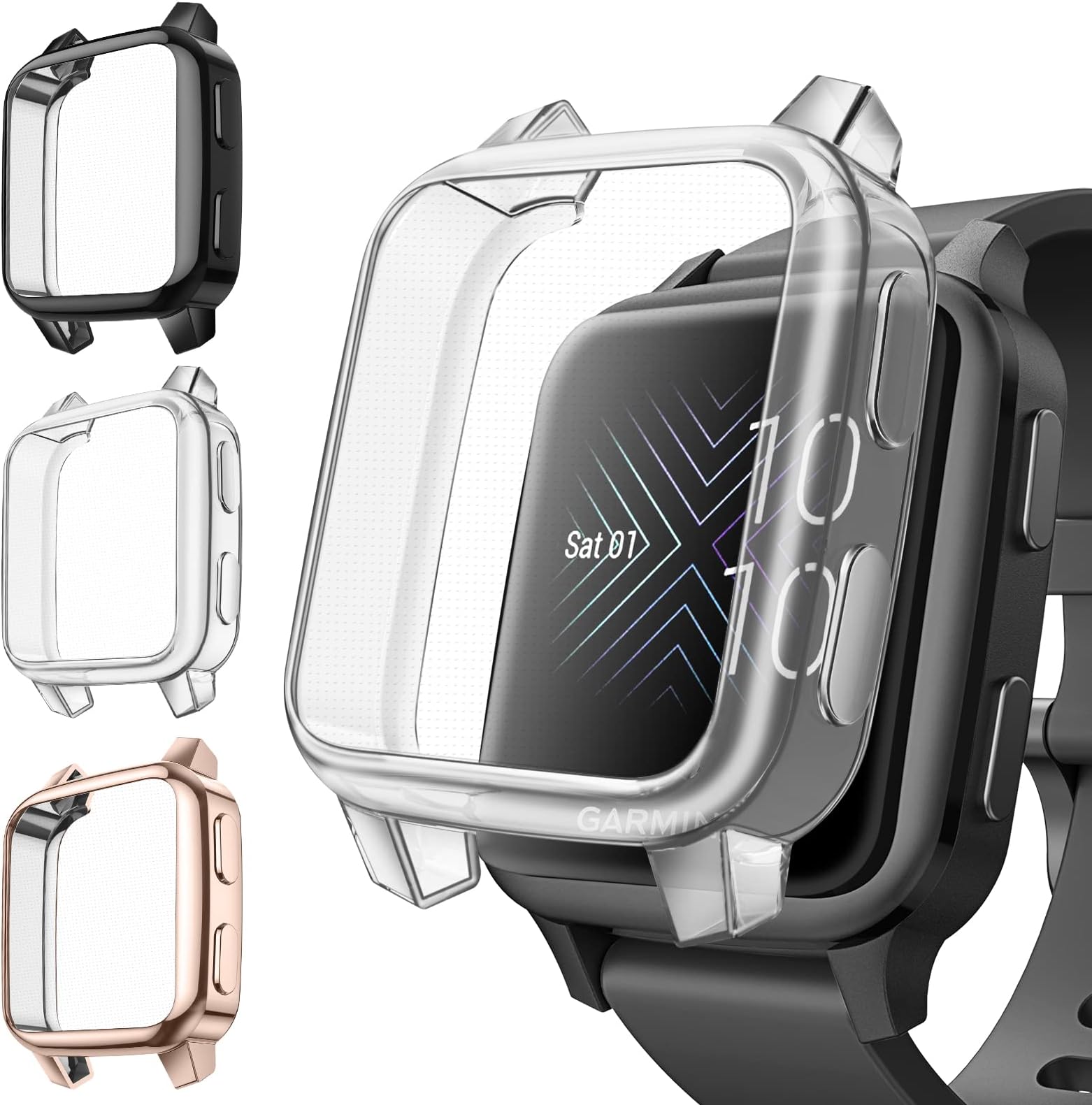 Fintie 3 Pack Screen Protector Compatible with Garmin Venu Sq 2/Venu Sq, Soft TPU Case Full Protective Cover