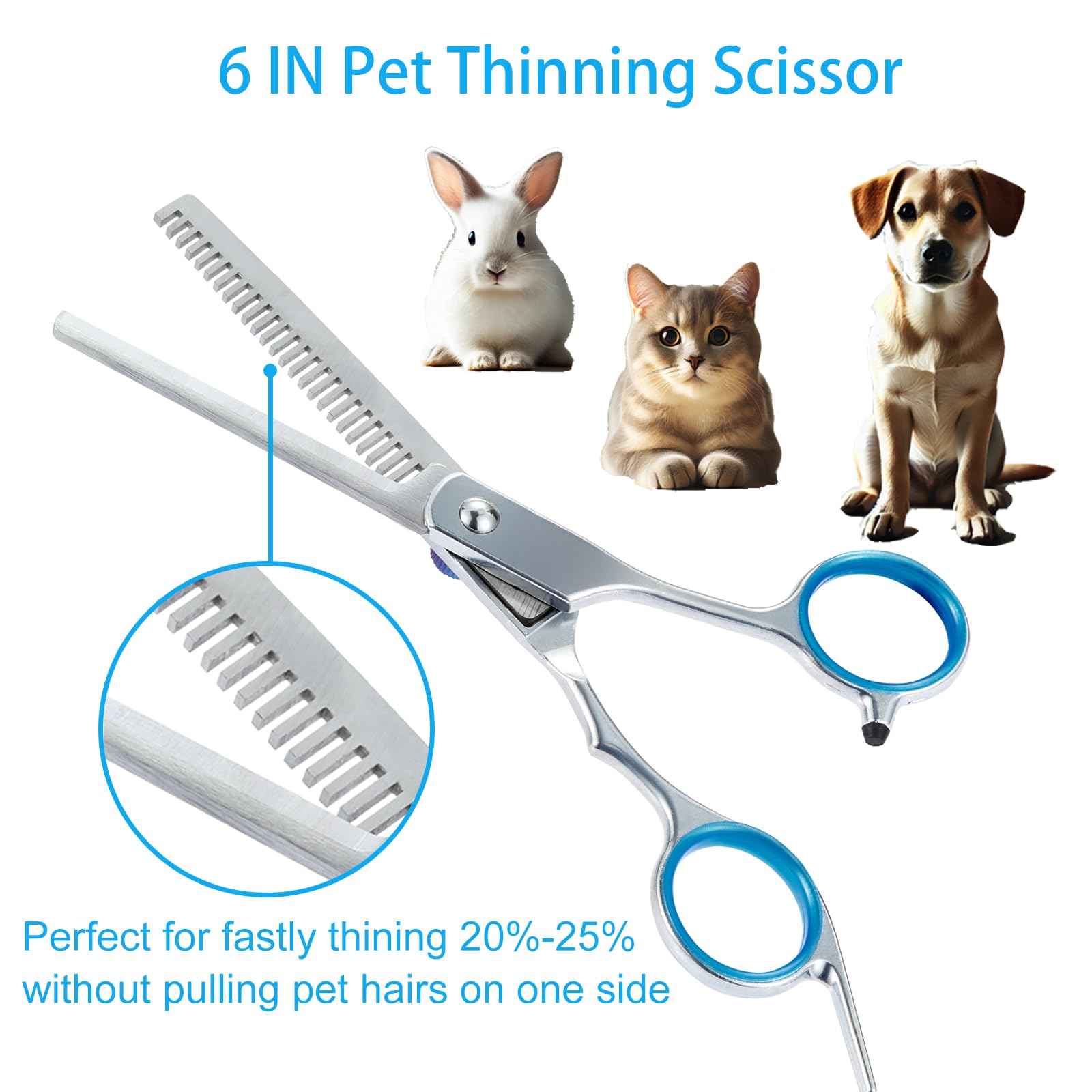 Forbici per la cura del pelo 5 in 1 di alta qualità, forbici professionali per la cura del pelo con punte di sicurezza rotonde, forbici per sfoltire in acciaio inox, per cani e gatti