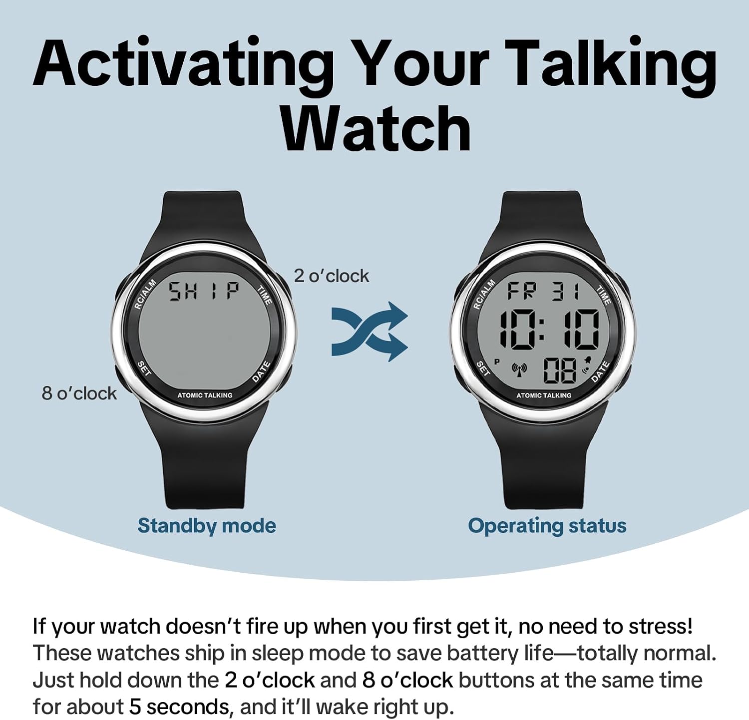 English Talking Men's Watch for Elderly, Low Vision or Visually Impaired, Loud Sound, Large Numbers, Bold Hands, Stainless Steel Expandable Strap