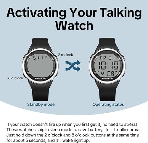 Miniatura 14 de English Talking Men's Watch for Elderly, Low Vision or Visually Impaired, Loud Sound, Large Numbers, Bold Hands, Stainless Steel Expandable Strap