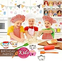 Vista 3 de Juego de regalo para hornear para niños con recetas de suministros de cocina, delantales juveniles, sombrero de chef para niñas y niños, accesorios