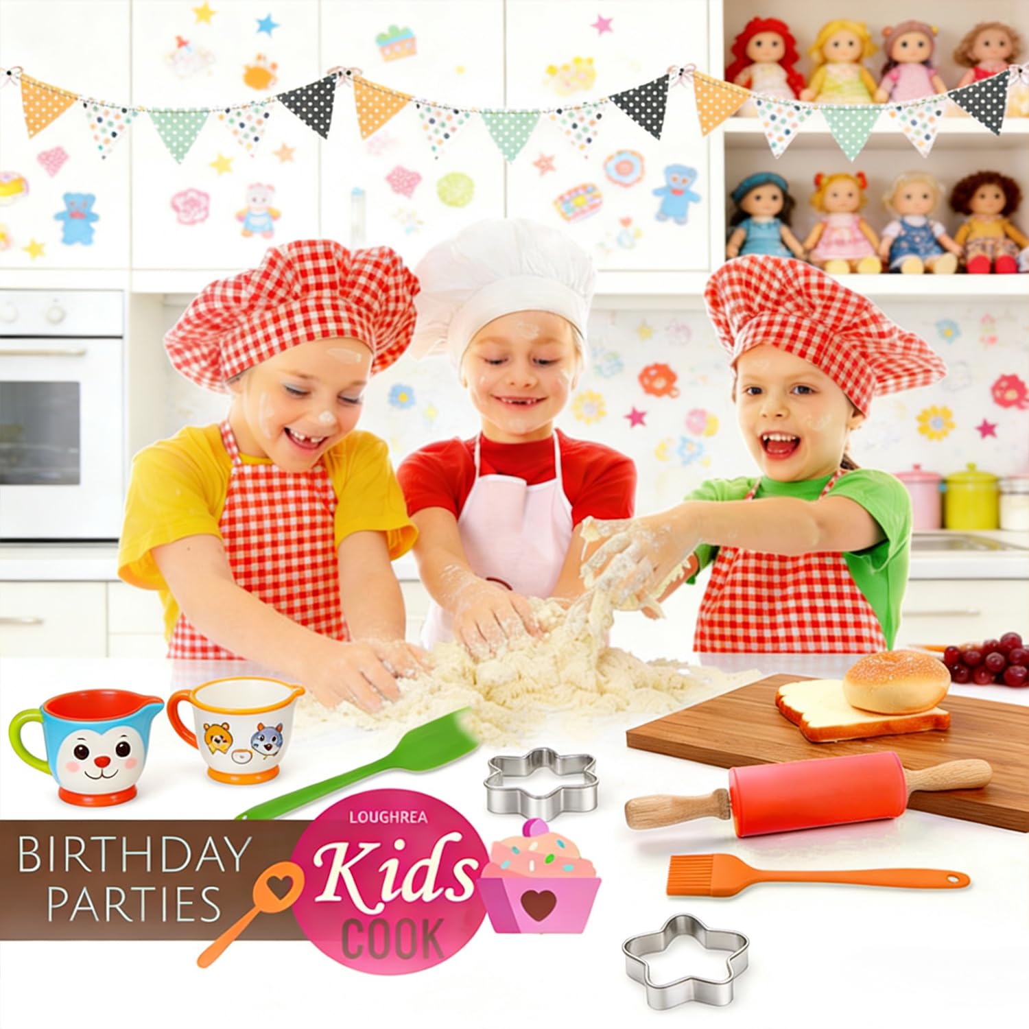 Nudelholz und Backmatte Silikon Teigschaber Hefeteig Backpinsel Set: Combo Kit aus Grossen und Kleinen Antihaft Silikon-Teigrollen und 2 Ausstechformen aus Edelstahl zum Backen