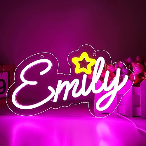Miniatura 9 de ATTNEON Emily - Letrero de neón, luz LED de neón personalizada para dormitorio de niños, decoración de fiesta de cumpleaños, luz alimentada por USB