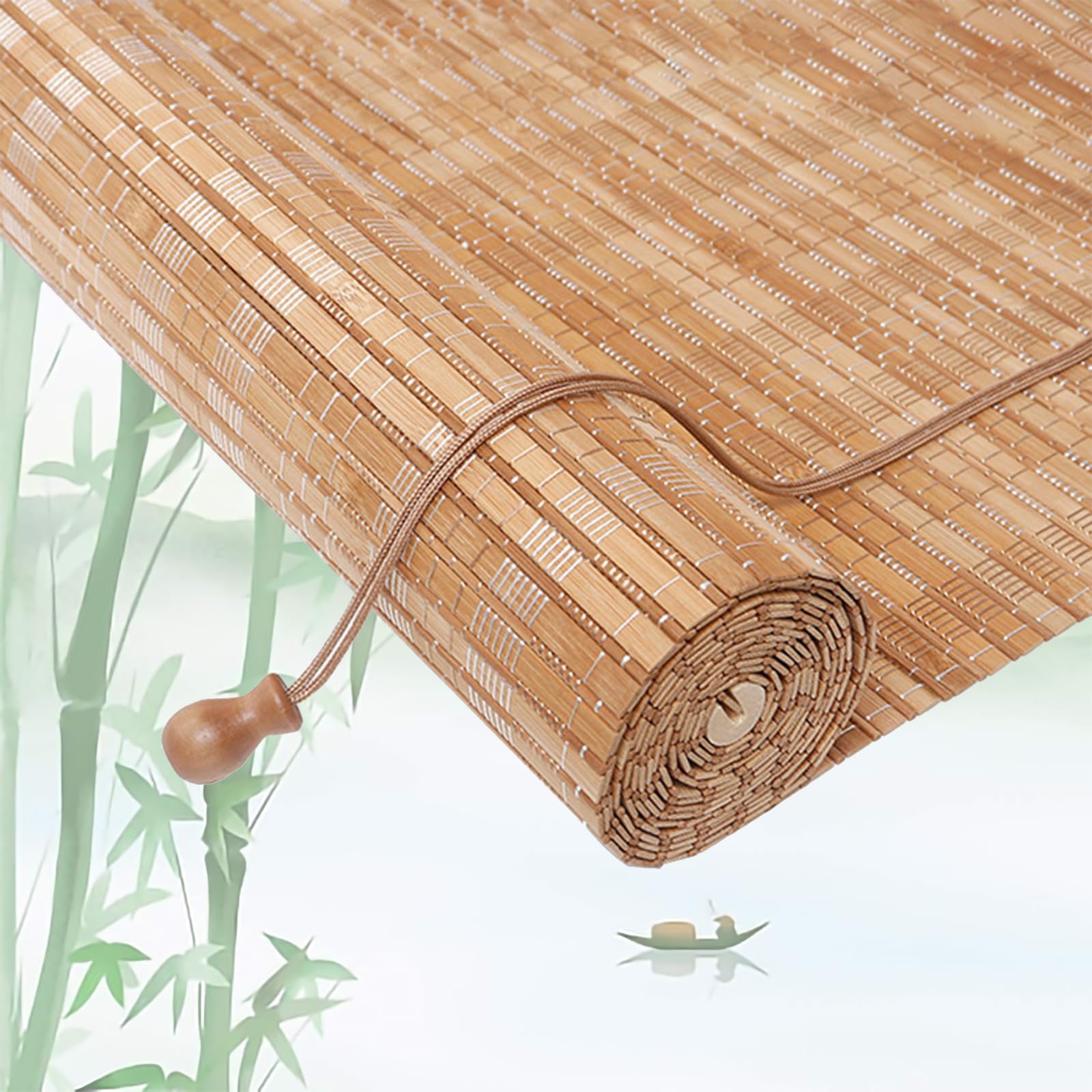 JFOZDM Bamboo Blinds, Bamboo Roller Blinds, Bamboo Blinds for Windows, Bamboo Shades for Windows, Custom Size, Bamboo Blinds for Indoor, Courtyard Garden, Balcony, Terrace, Outdoor Places