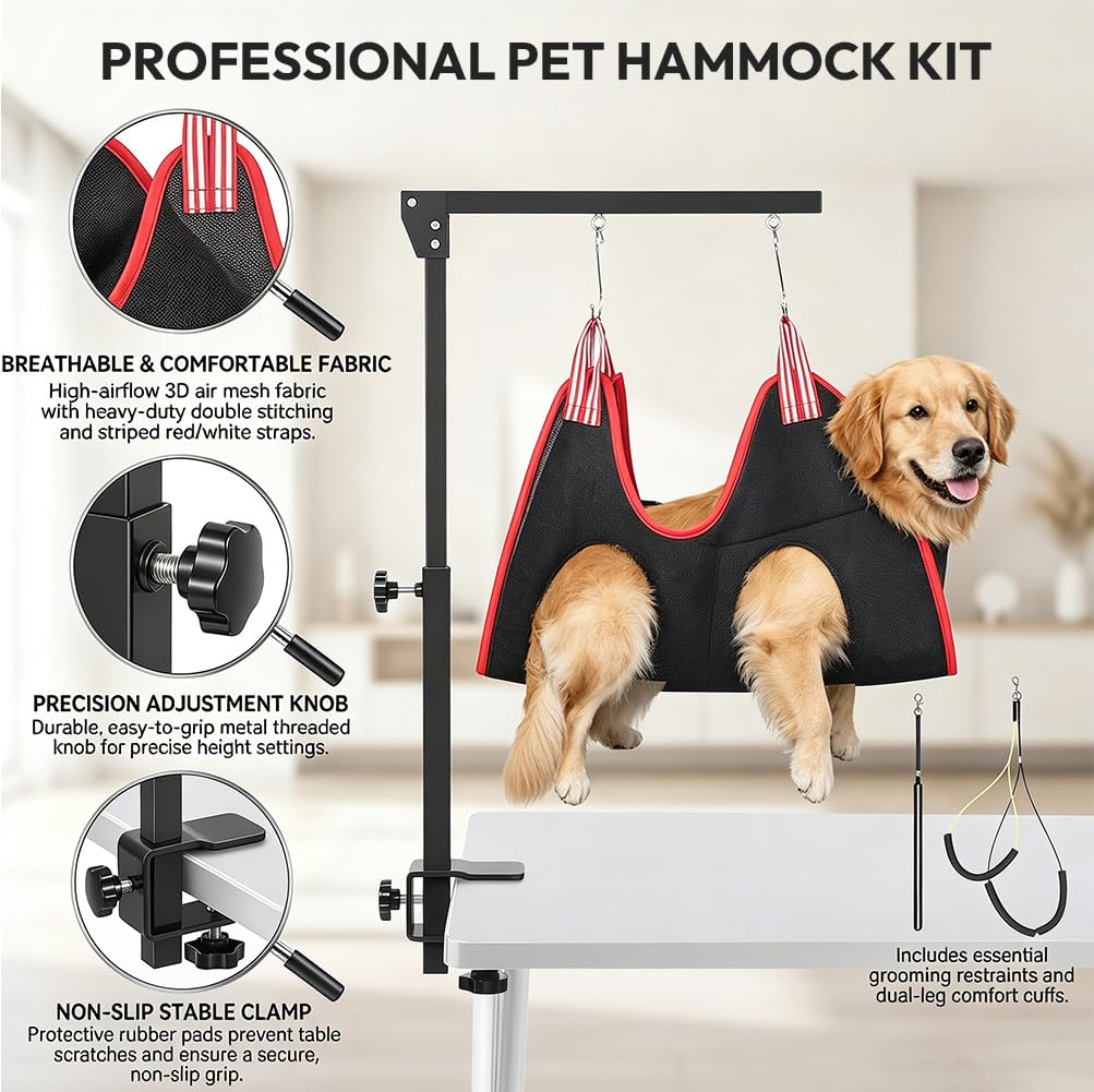 Hundefriseur Tisch mit Klemme, Höhenverstellbare Trimmstein für Hunde, Hunde Frisiertisch mit Zwei Nicht-sitzenden Haunch-Halter,Einzelhebel,45 cm-91 cm