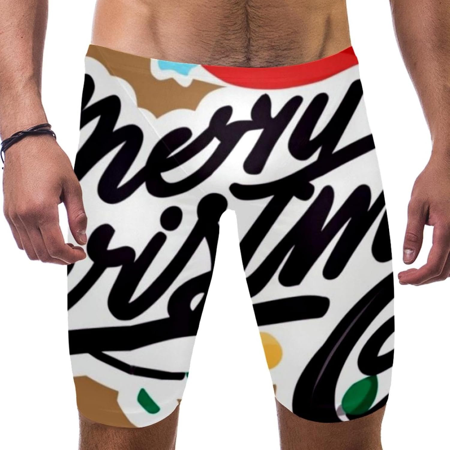 Happy Christmas Jammers for Men, Size S to 3XL Swim Jammer Swimsuit for Practice and Competition Swimming