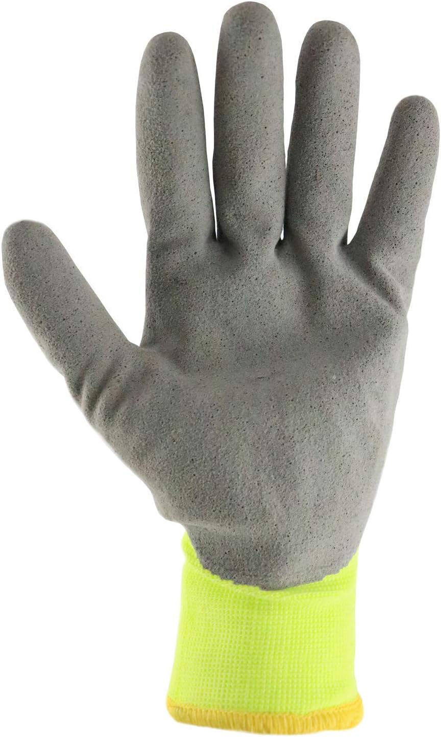 BGWANS3/4 Safety Winter Insulated Double Lining Rubber Latex 3/4 Coated Work Gloves, 3 Pairs/Pack (Extra Large, Lime)