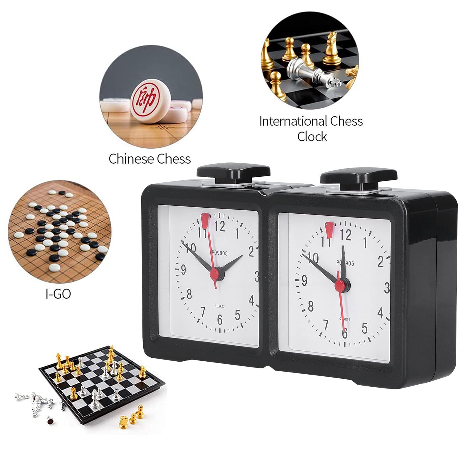 Fabater Orologio da Scacchi Analogico per Competizione-Conto Alla Rovescia Professionale, Timer Muto, Orologio da Gioco Meccanico Al Quarzo con Grande Schermo, Adatto per Scacchi Cinesi Internazionali