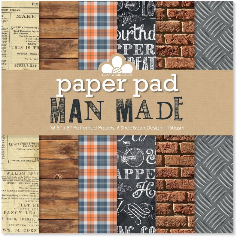 Craftwork Cards 8x8 Patterned Paper Pad-Man Made, cardstock, Brown, 22 x 21 x 1.3 cm