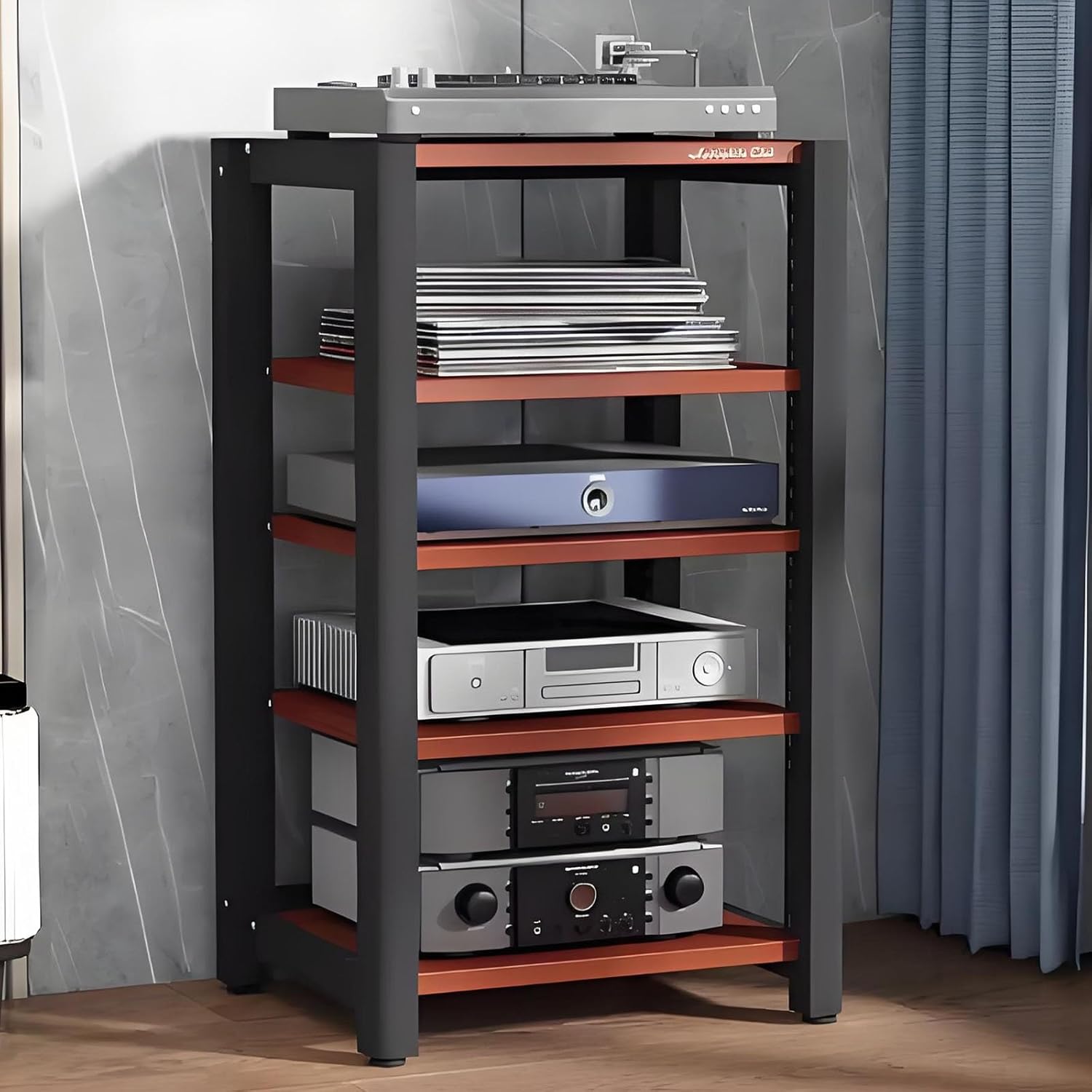 2/3/4/5 Tier Audio Cabinet Record Player Stand Audio Rack, AV Component Media Stand, Tower Player Stand, Home Stereo Rack System With Height-Adjustable Shelf, For DVD Players TV Box Game Console(Brown