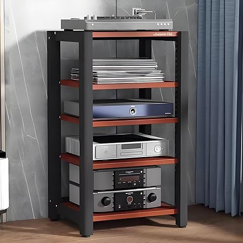 2/3/4/5 Tier Audio Cabinet Record Player Stand Audio Rack, AV Component Media Stand, Tower Player Stand, Home Stereo Rack System With Height-Adjustable Shelf, For DVD Players TV Box Game Console(Brown