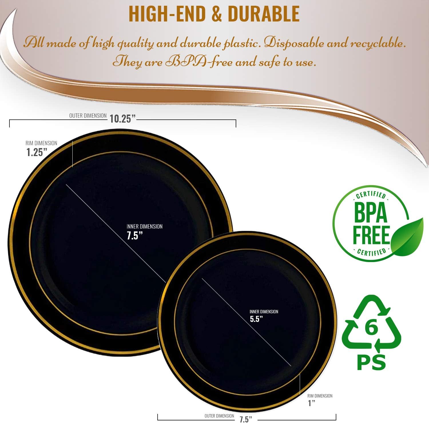 Smarty Had A Party Combo Plate Set (Black with Gold, Combo Plate Set (120 Guests))