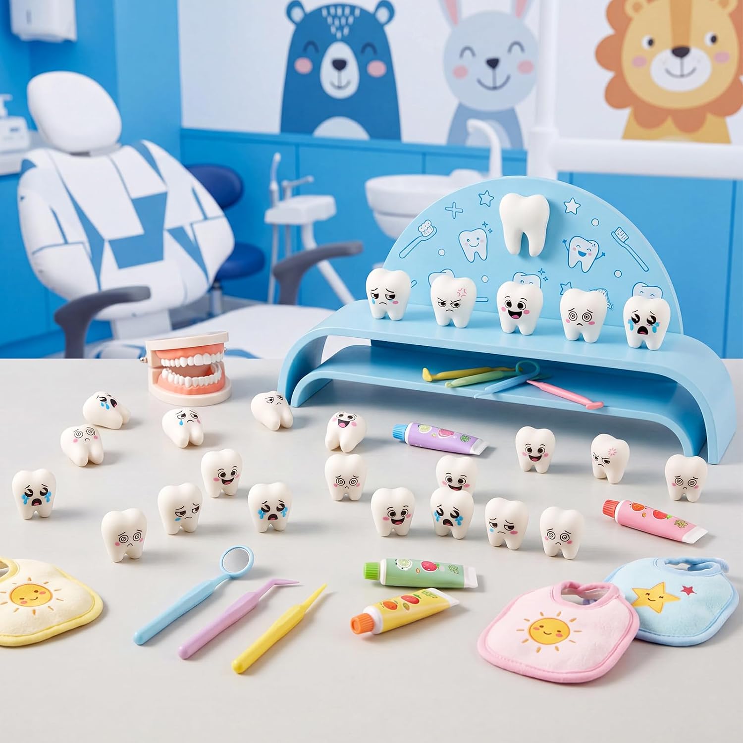 Thyle Mini Fake Teeth Figures 0.8 Inch Cute Tooth Toy Dental, 50 Pcs, Vivid image 4