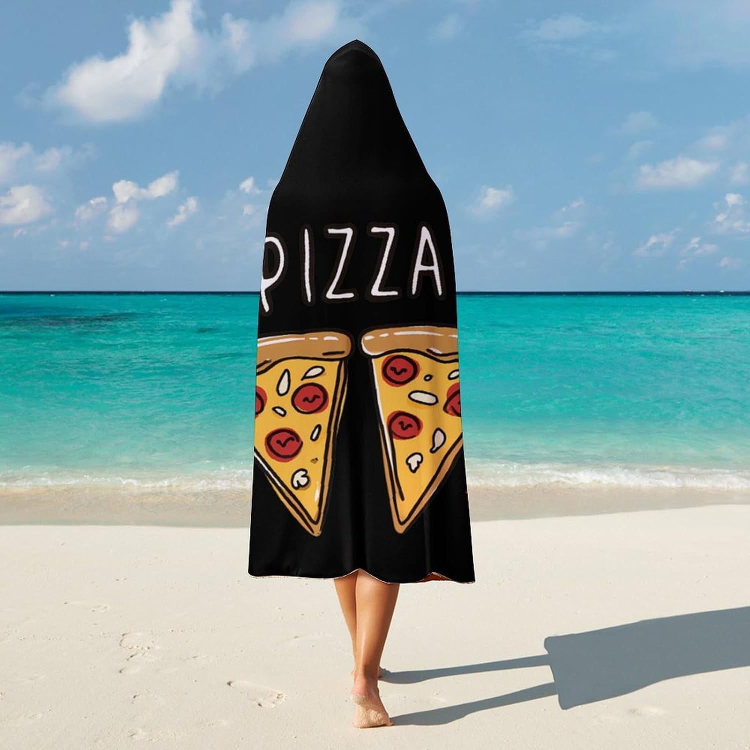 Italian Pizza Wearable Blanket Oversized Throw Cape | Cozy Hooded Blanket Gifts for Women Men