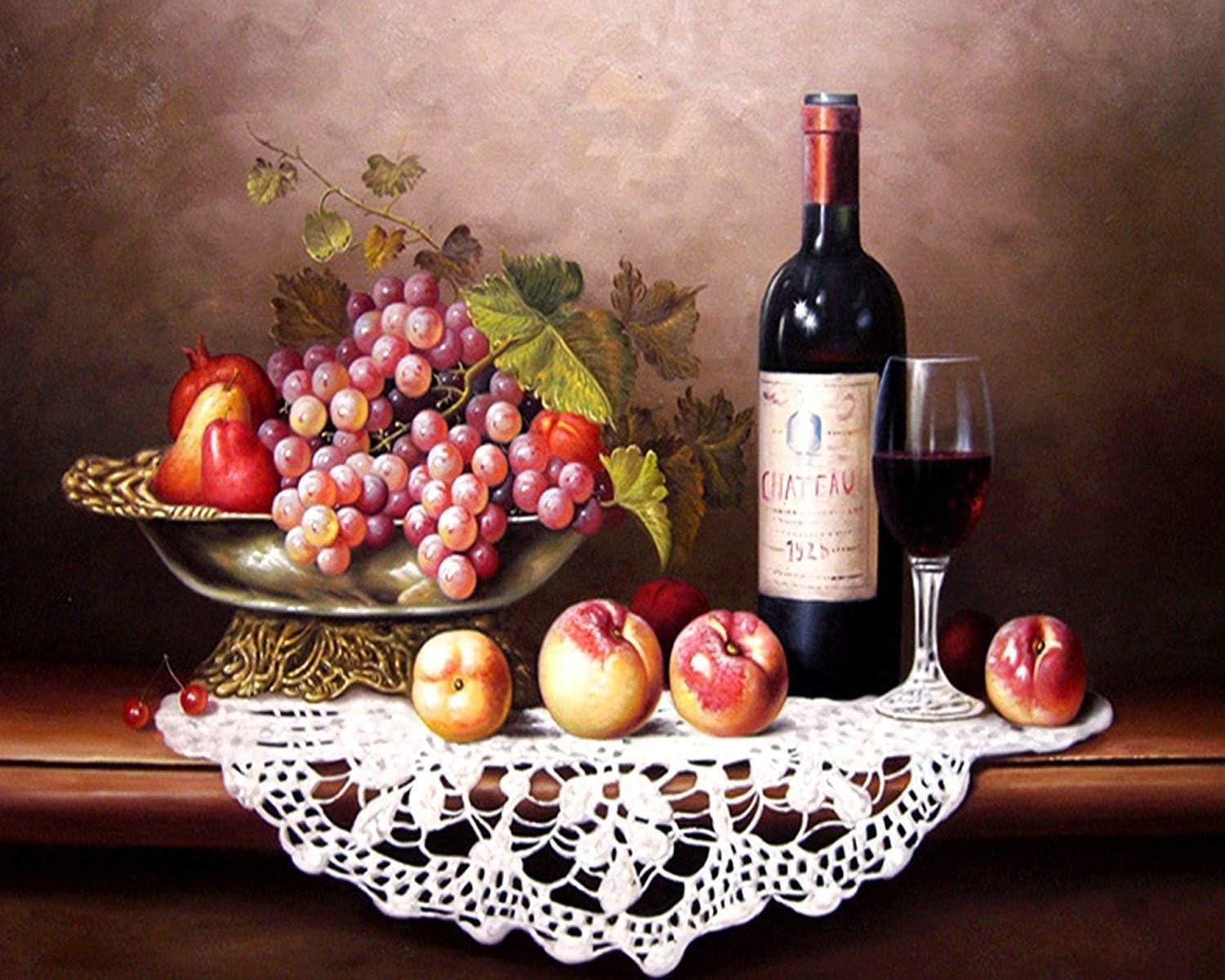 DIY 5D Special-Shaped Diamond Painting by Number Kits-Profiled Diamond Embroidery Paint Cross Stitch Craft for Home Wall Decor (Oil Painting of Fruit and Wine)