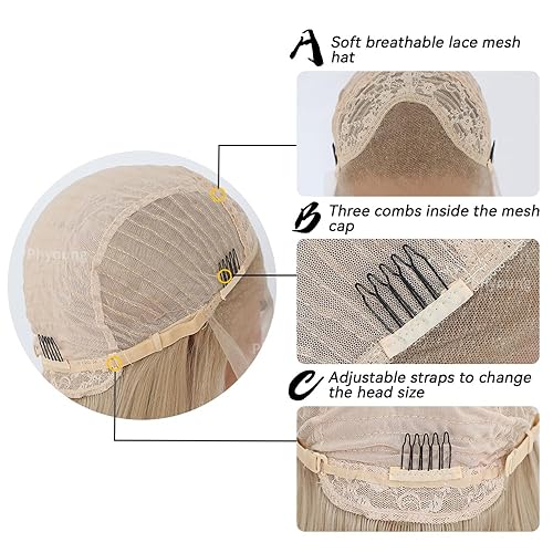 Miniatura 6 de Phyoung Pelucas rubias de encaje frontal, peluca de color rubio mixto con línea de cabello natural, cabello largo y lacio, pelucas de cabello rubio