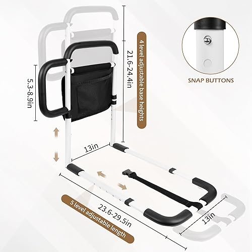 Miniatura 4 de Barandillas de cama con barra de agarre para adultos mayores, bastón de cama para personas mayores con mango de espuma y bolsillo de almacenamiento,