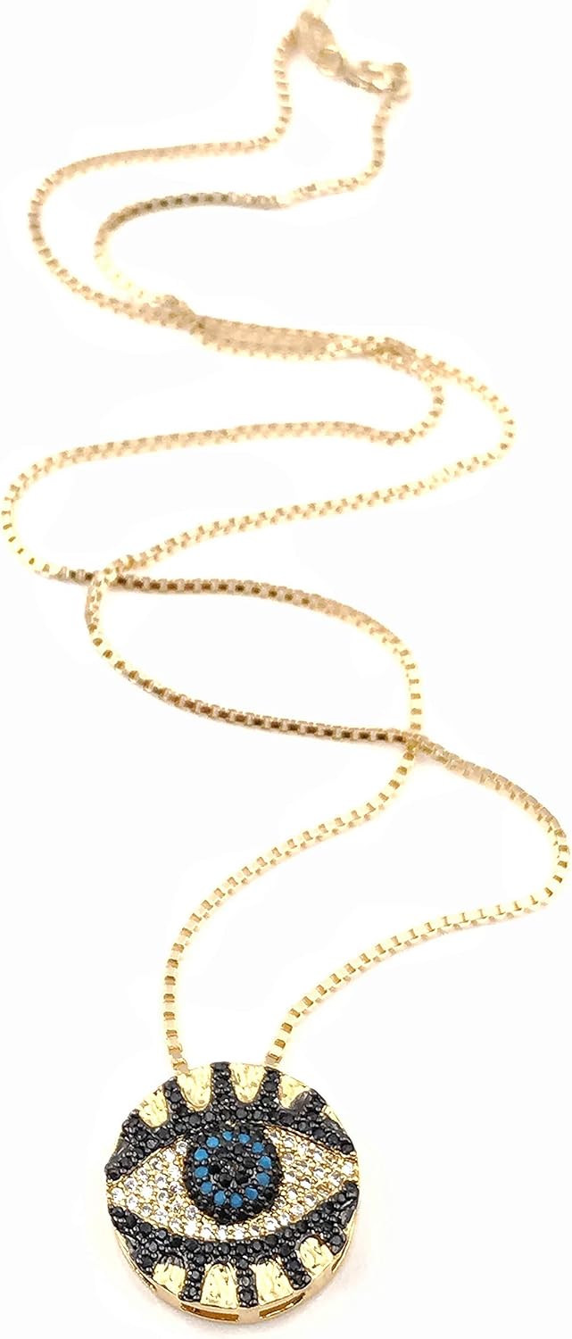 SIFRIMANIA Evil Eye Pendant Necklace 17.2 Inches Box Chain - Image 3