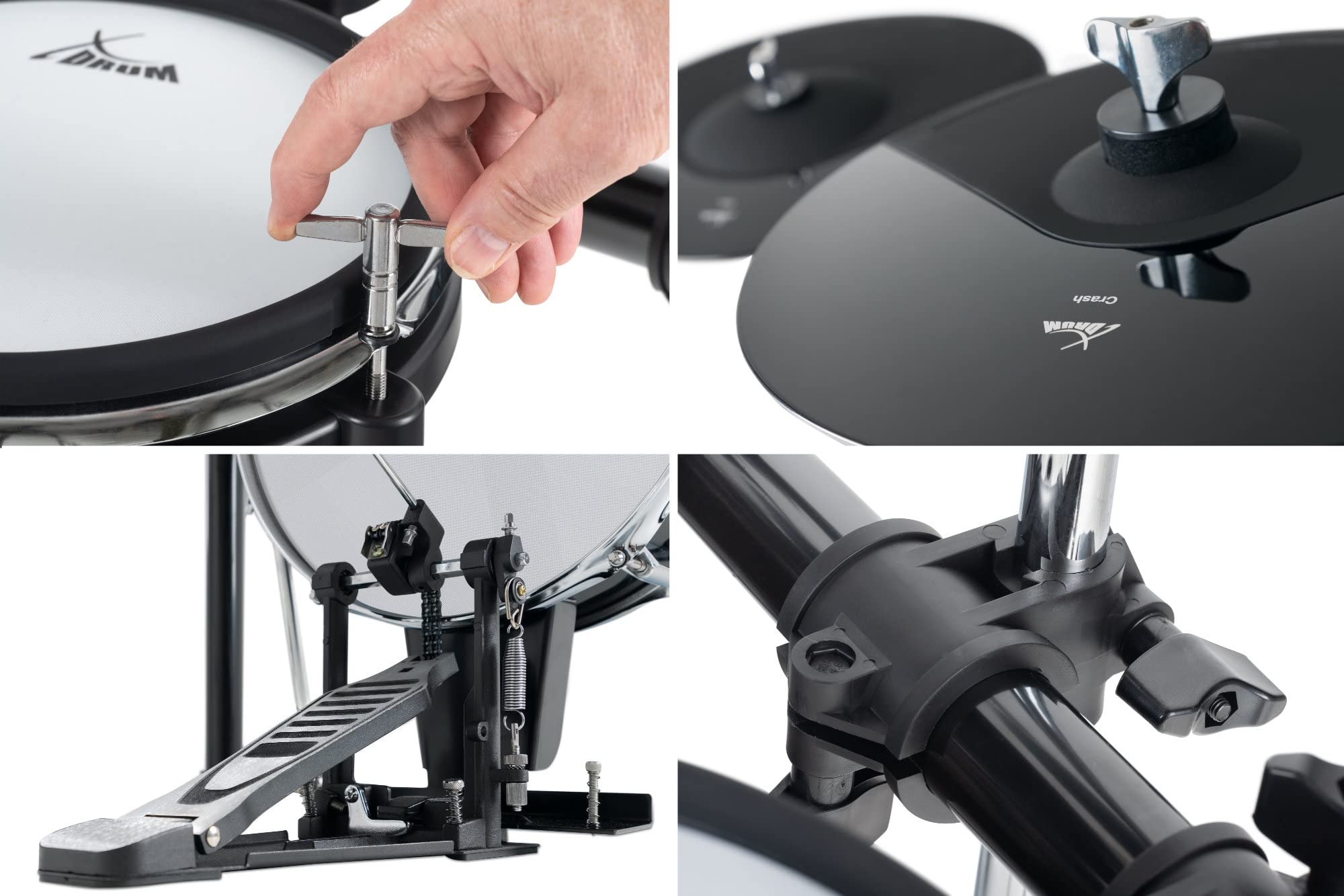 XDrum DD-650 PLUS Mesh E-Drum Kit: batería electrónica con HiHat real, pad caja y bombo de 14" madera, 720 sonidos, 20 kits preset y 20 usuario, incluye rack, Black Sparkle.