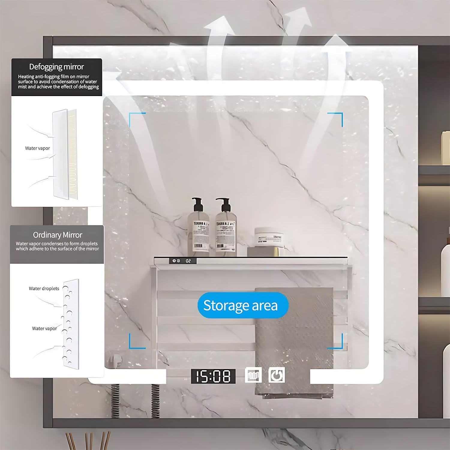 Bathroom Vanity - Modern Bathroom Vanity with Sink, Including Smart Defogging Mirror, Freestanding Bathroom Sink Cabinet, Multi-Layer Solid Wood Material (48")