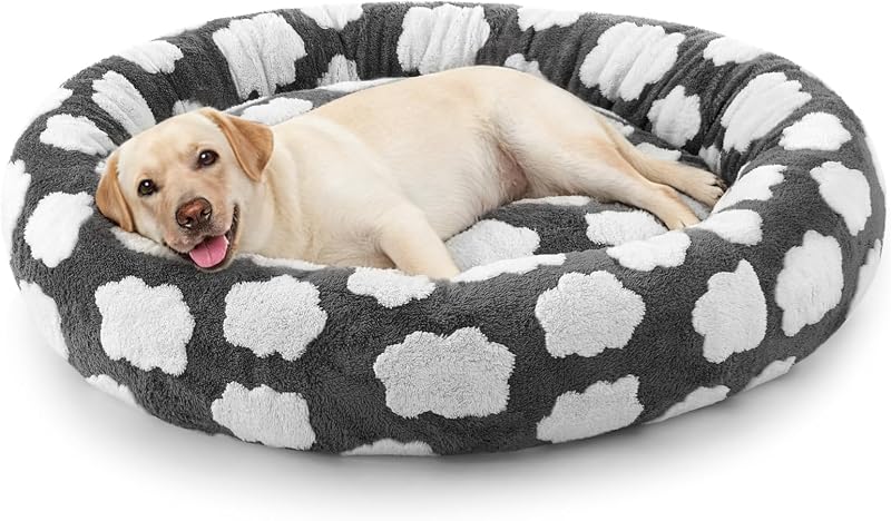 Cama Redonda Donut para Cães em Jacquard JOEJOY, Cinza, 91,44 x 91,44 x 20,32 cm, Tamanho Grande