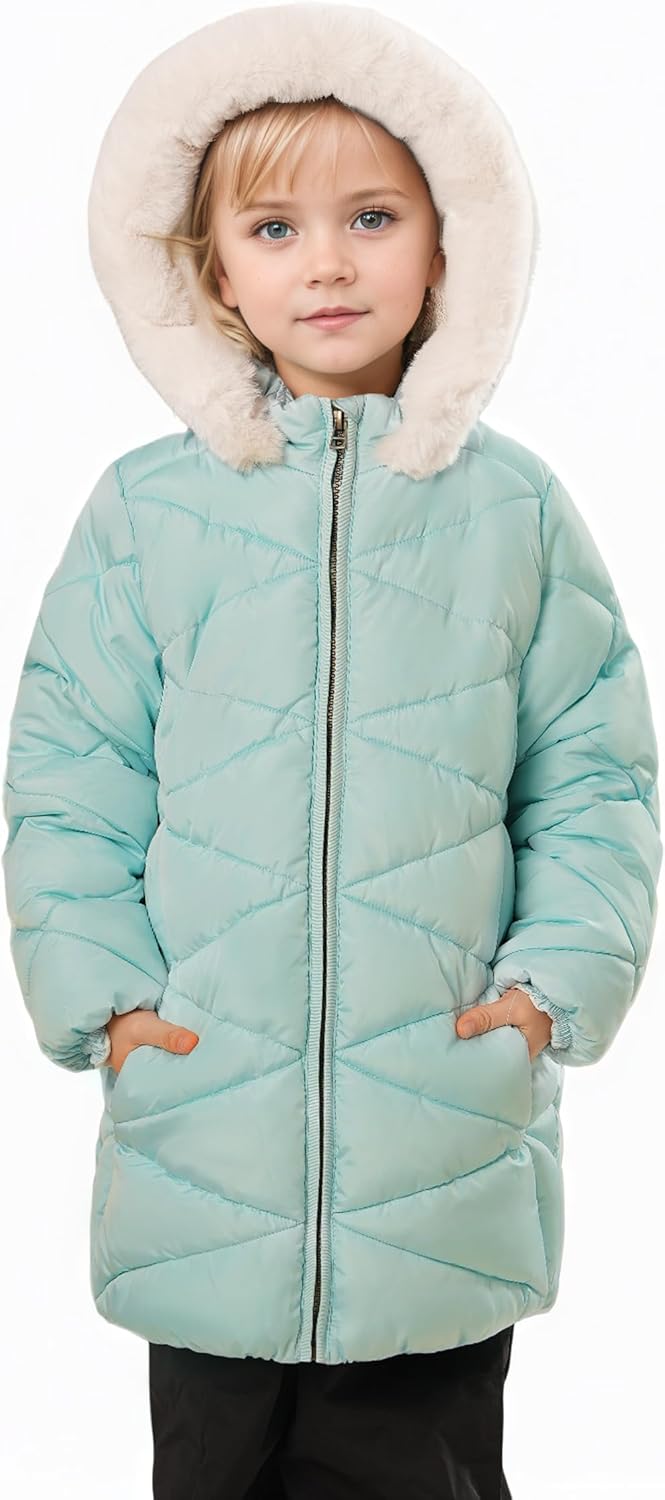 SOLOCOTE Girls Winter Puffer Coat with Faux Fur Hood Sherpa Lined Parka Water-Resistant Windproof Quilted Jacket - Image 5