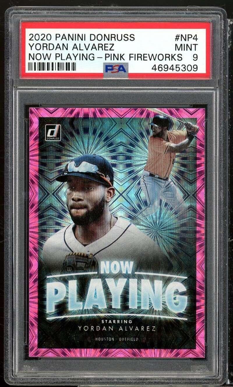 Yordan Alvarez Rookie Card 2020 Donruss Now Playing Pink Fireworks #NP4 PSA 9 - Baseball Slabbed Rookie Cards